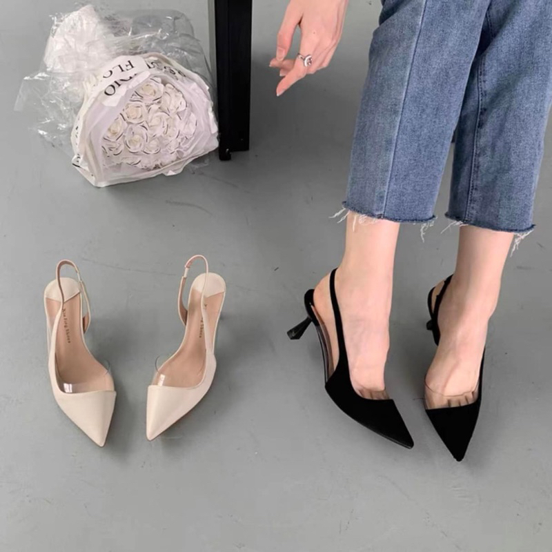Slingback khoét eo mix mika trong - Bunny Shoes