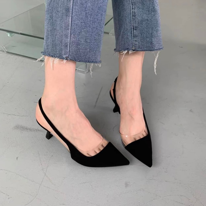 Slingback khoét eo mix mika trong - Bunny Shoes