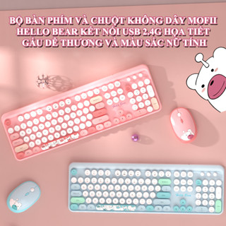 Bộ bàn phím và chuột không dây HELLO BEAR kết nối chip USB 2.4G thiết kế họa tiết gấu dễ thương