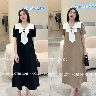 Váy xuông baby doll cổ nơ chất cát hàn mềm mát không nhăn tiểu thư