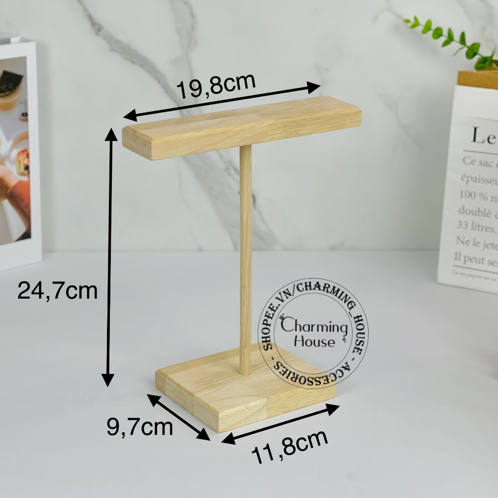 Giá treo trang sức dây chuyền vòng đeo tay đồng hồ bằng gỗ cao su tự nhiên