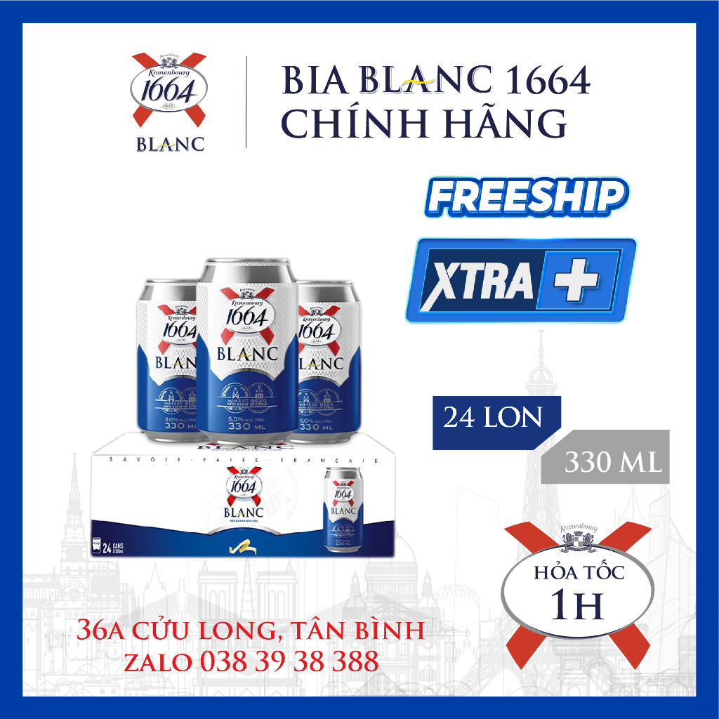 [GIAO NHANH 1H] Thùng 24 lon bia Kronenbourg 1664 Blanc 330ml