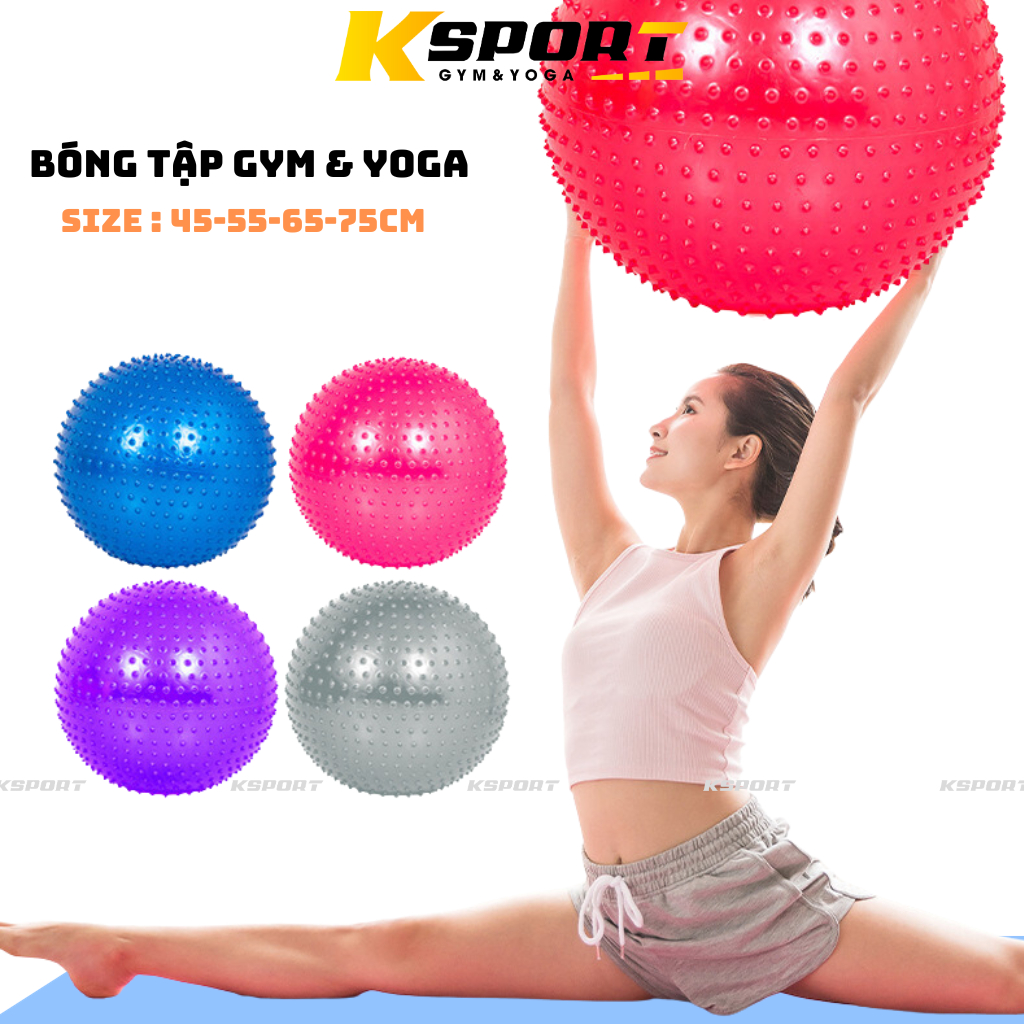 Bóng tập Gym,Yoga Gai Massage Tặng Kèm Bơm Chân Không ( Size 55, 65, 75cm ), Bóng Gai