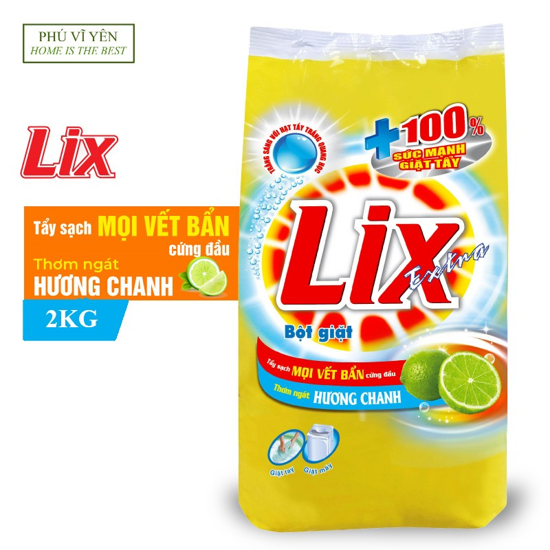 BỘT GIẶT LIX EXTRA CHANH 2KG EC200 TẨY SẠCH VẾT BẨN MẠNH GẤP 2 LẦN, LƯU LẠI HƯƠNG THƠM TRÊN ÁO QUẦN