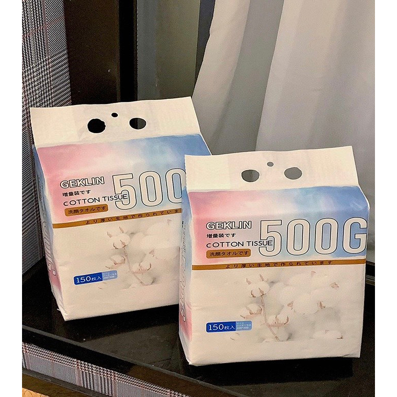 KHĂN LAU MẶT ĐA NĂNG GEKLIN COTTON TÚI 500GR  dạng treo rút tiện lợi, mềm mại an toàn cho da