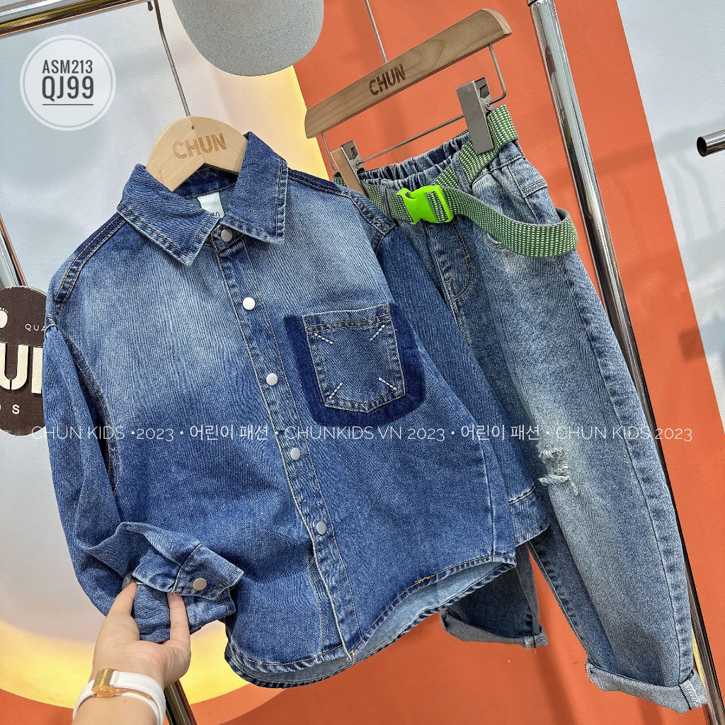 ASM213 - ÁO somi jean omdua 1 túi thêu kiềng 4 chân - 91818- CHO BÉ