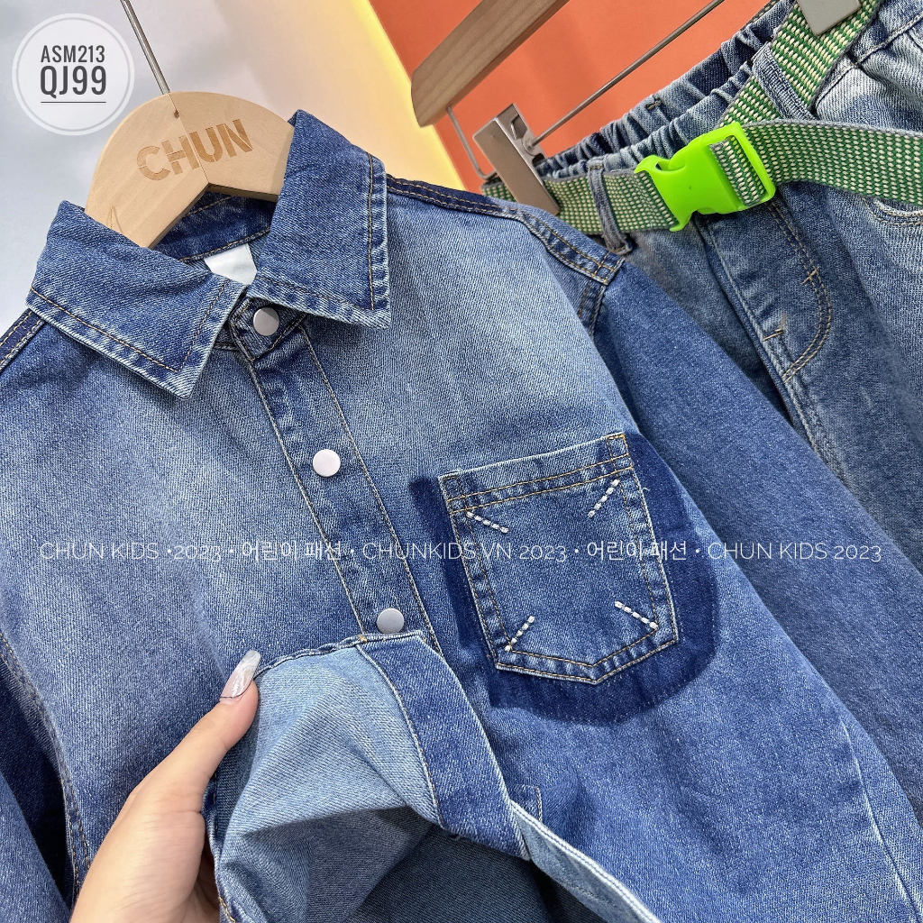 ASM213 - ÁO somi jean omdua 1 túi thêu kiềng 4 chân - 91818- CHO BÉ