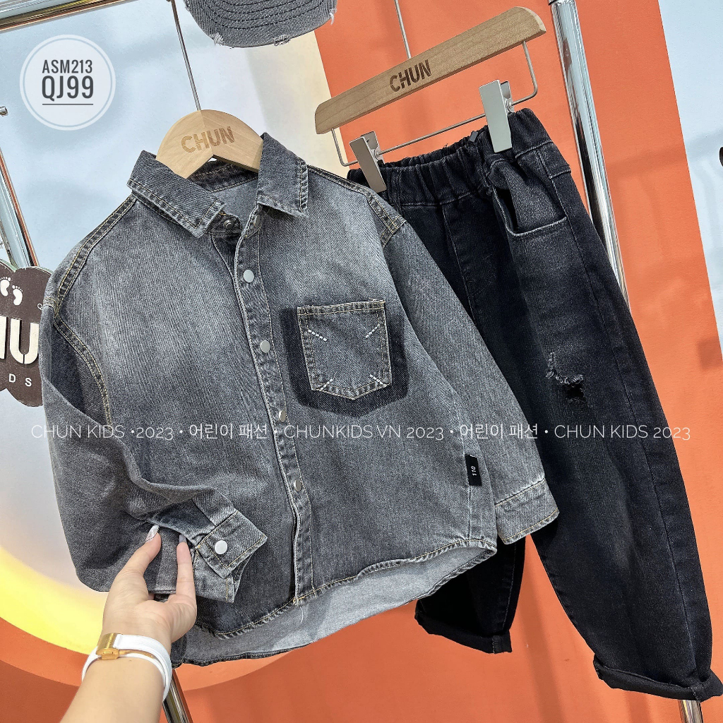 ASM213 - ÁO somi jean omdua 1 túi thêu kiềng 4 chân - 91818- CHO BÉ