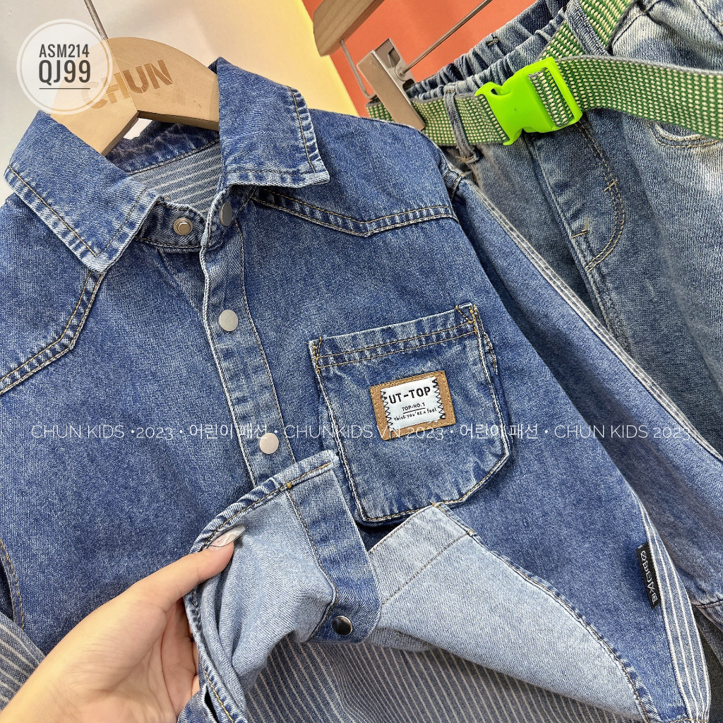 ASM214 - ÁO somi jean trước trơn sau sọc UP - TOP - 91821- CHO BÉ