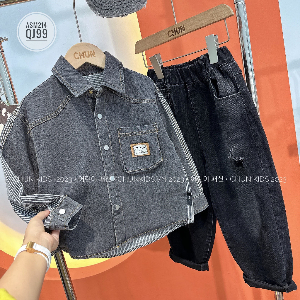 ASM214 - ÁO somi jean trước trơn sau sọc UP - TOP - 91821- CHO BÉ