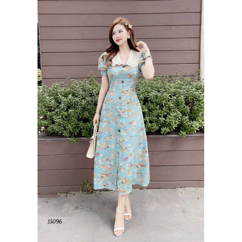 Đầm voan hoa midi TRIPBLE T DRESS cổ sen siêu xinh - size M/L/XL/XXL