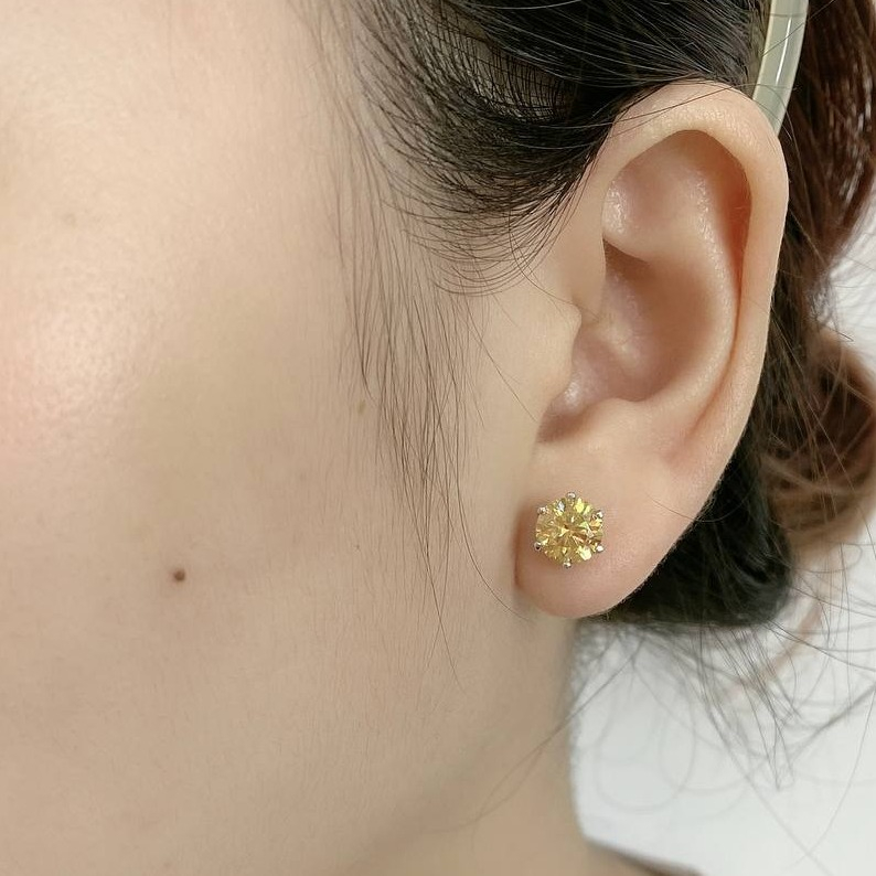 Bông tai Bạc nam nữ Moissanite vàng trà 57 giác EX003