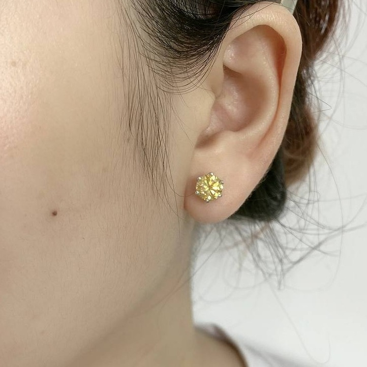 Bông tai Bạc nam nữ Moissanite vàng trà 57 giác EX003