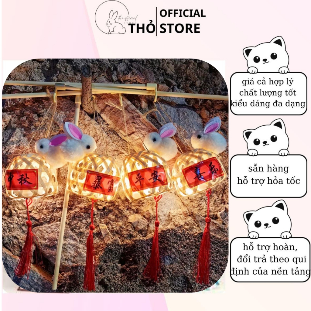 Đèn lồng trung thu côn thỏ,đồ chơi Đèn lồng Thỏ giỏ Tre Thủ công Kèm Đèn Led ,Đồ Chơi Trung Thu Lồng Đèn Con tho