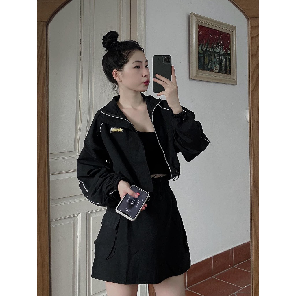 Áo Khoác Nữ, Áo Khoác Gió CNC Dáng Croptop 3 Màu Siêu Xinh