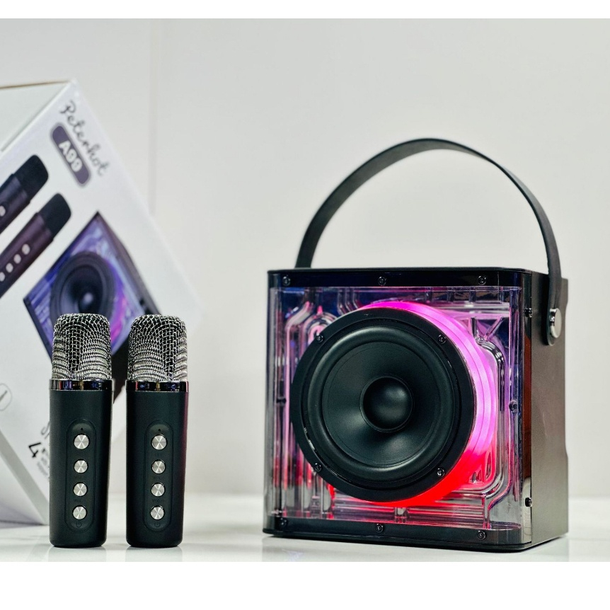 Loa Karaoke Bluetooth Peterhot A99 Âm Thanh Hay Thiết Kế Cực Đẹp Bass Căng Kèm 2 Micro, Đèn LED Nháy Theo Nhạc TECHHIGH