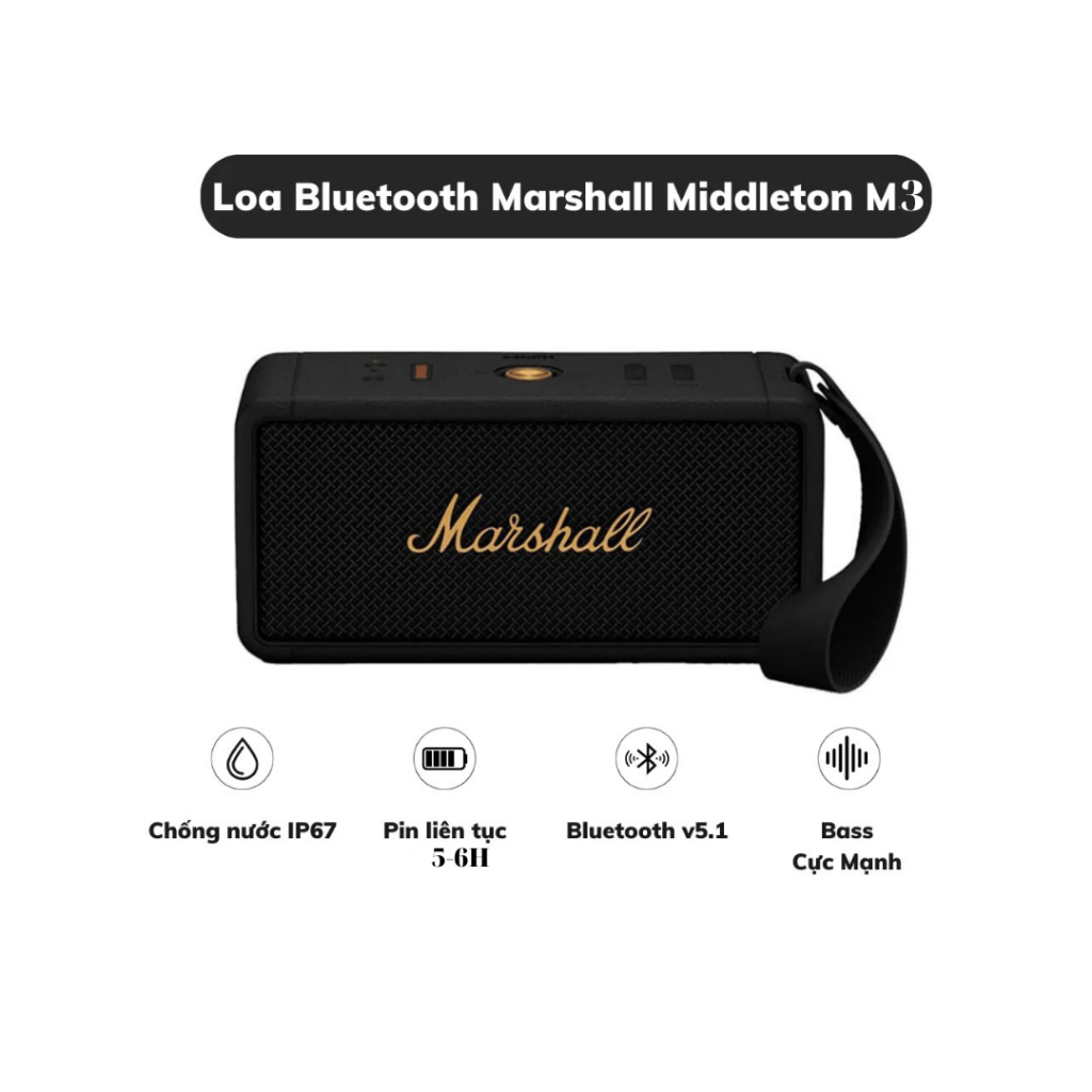 Loa bluetooth Marshall M3 phiên bản 2023 ,công suất 20w pin trâu âm thanh chất lượng bass căng - TECHHIGH