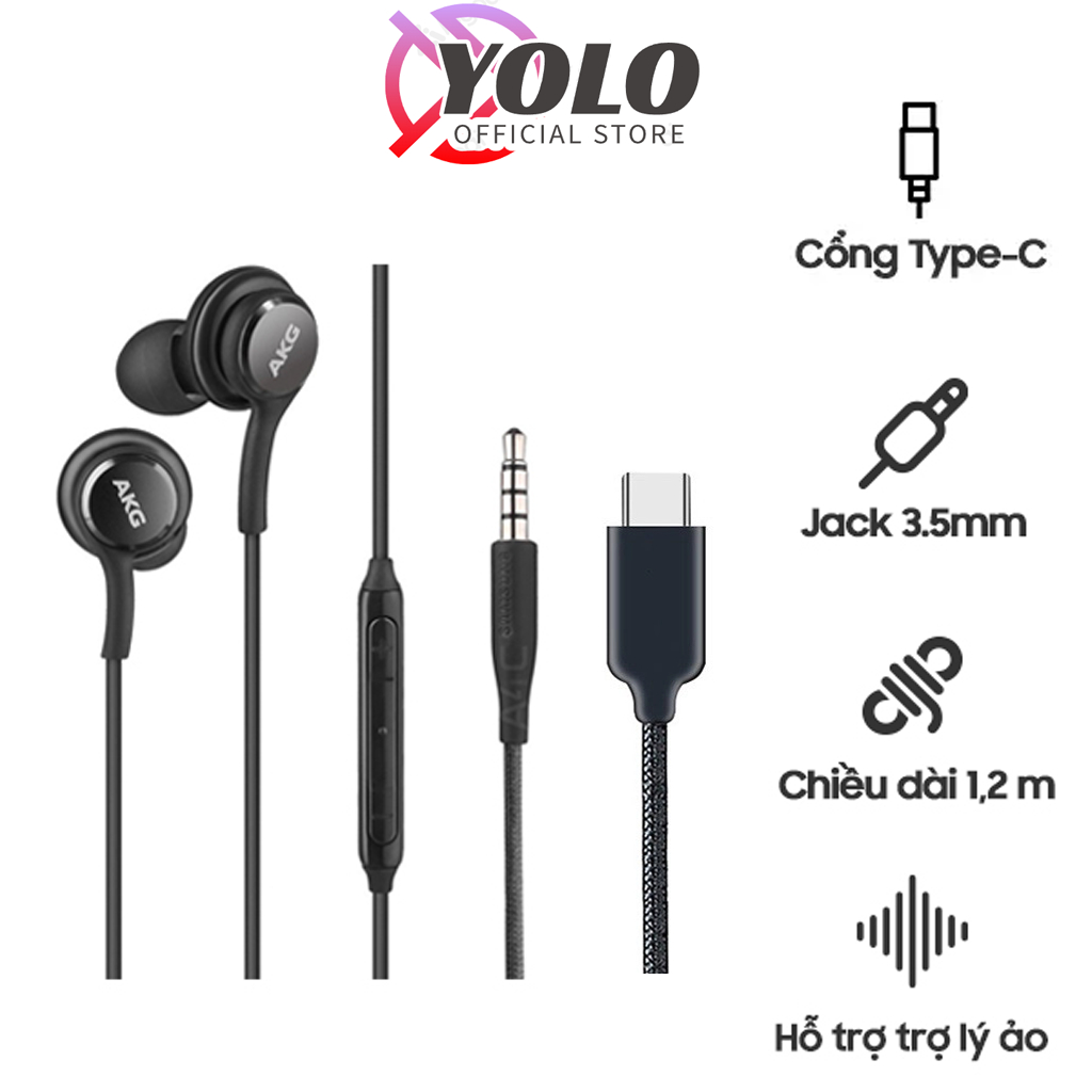 Tai nghe nhét tai AKG samsung S8 S9 S10 S20 S21 S22 Note 8 Note 9 Note 10 Note 20 jack type C - 3.5mm