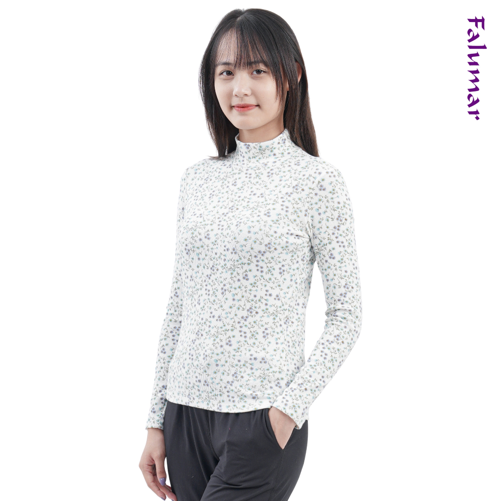 Áo thun nữ viền bèo dài tay Falumar, áo giữ nhiệt cổ cao ôm body co giãn tốt