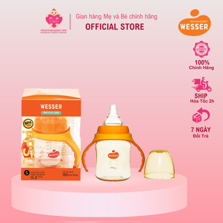 [Mẫu Mới] Bình Sữa Wesser PPSU Cổ Rộng 180ml - Kèm Núm Ti Size S, 0-3m