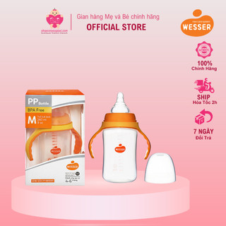 [Mẫu Mới] Bình Sữa Wesser PP Cổ Rộng 260ml - Kèm Núm Ti Size M, 4-6m