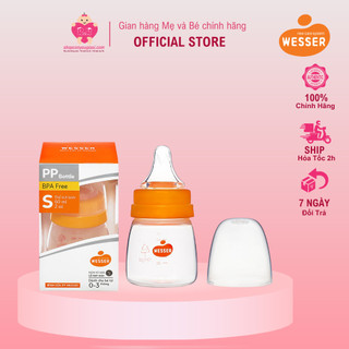 [Mẫu Mới] Bình Sữa Wesser PP Cổ Hẹp 60ml - Kèm Núm Ti Size S, 0-3m - Màu Ngẫu Nhiên