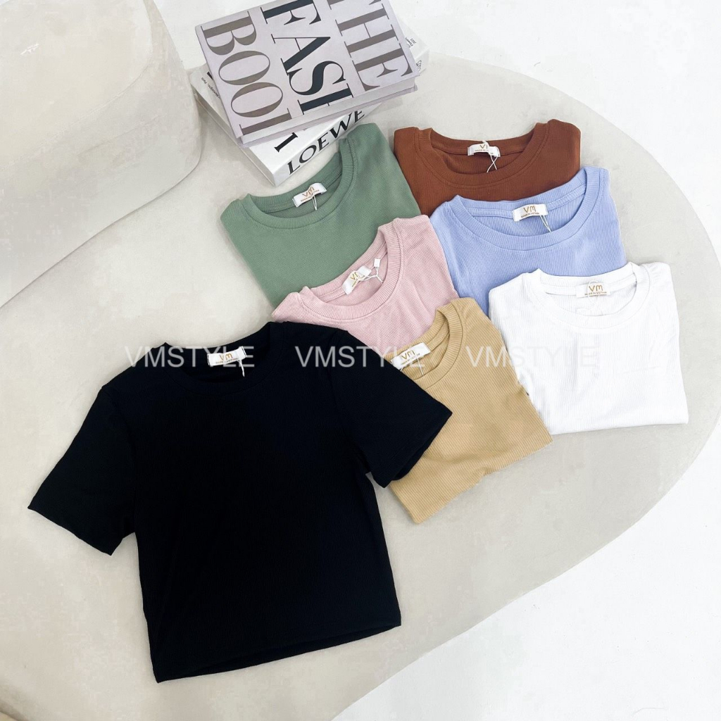 Áo croptop trơn nữ VMSTYLE chất thun co giãn ngắn tay nhiều màu sắc - ATU00028