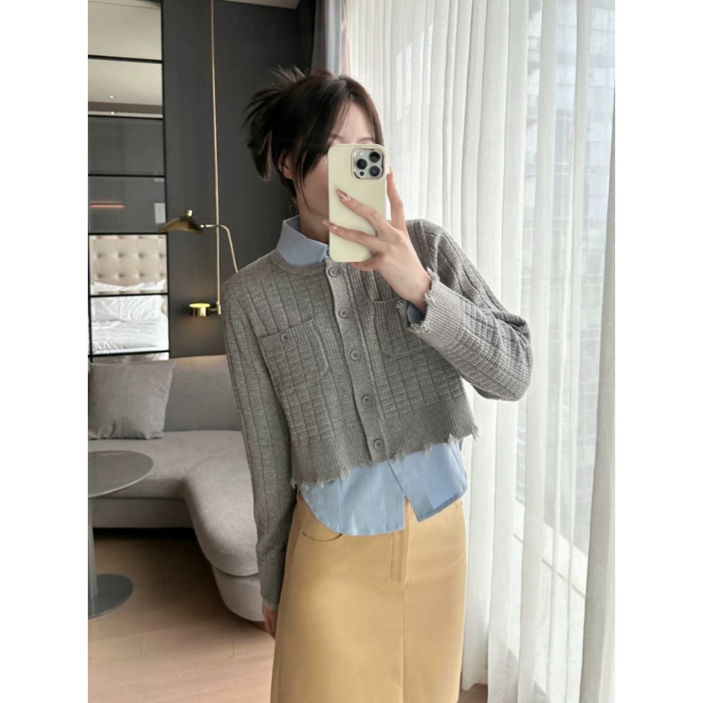 Áo len túi ngực rách gấu đóng cúc không kèm sơ mi Ulzzang style🌸 Hàng Quảng Châu
