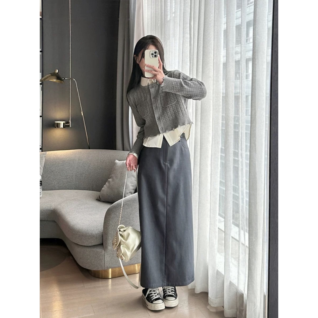 Áo len túi ngực rách gấu đóng cúc không kèm sơ mi Ulzzang style🌸 Hàng Quảng Châu