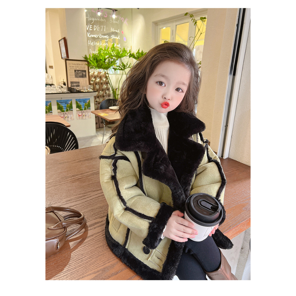 Áo khoác mùa đông cho bé gái, áo khoác lót lông nhung dày ấm phong cách phương tây sang chảnh cho bé gái