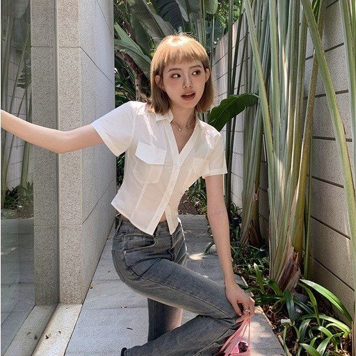 Áo sơ mi tay ngắn kiểu túi 2 bên, đơn giản thanh lịch 819 FIORI STORE