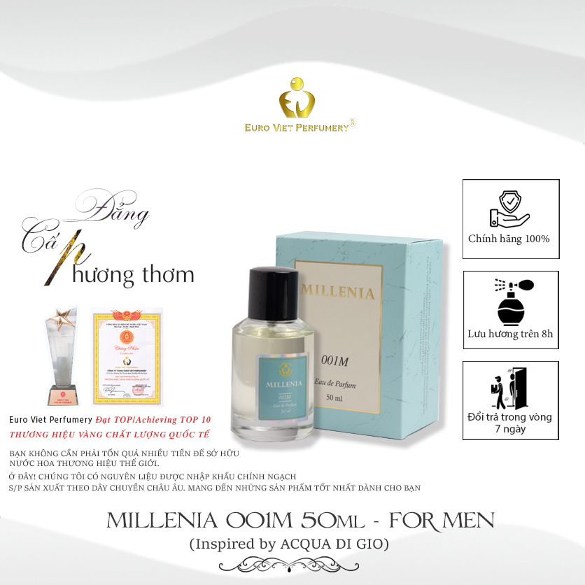 Nước Hoa Nam Cao Cấp MILLENIA 001M Euro Viet Perfumery 50ml