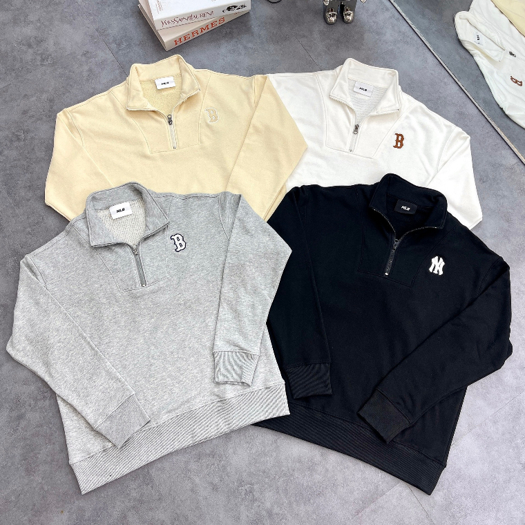 Áo nỉ Sweater nam nữ MLB NY có khóa kéo nhiều màu hàng xuất dư cao cấp phong cách Hàn Quốc