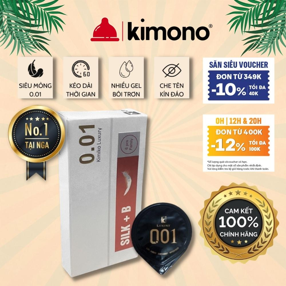 Bao cao su kimono cực siêu mỏng, Kimiko Luxury 0.01 mm dạng khay cao cấp mỏng hơn sagami - hộp 6 cái [Shop bcs durex]