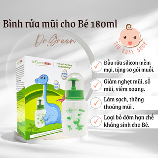 Bình rửa mũi cho trẻ Dr.Green Kids, kèm 30 gói muối biển, đầu rửa silicon mềm mại giảm nghẹt mũi