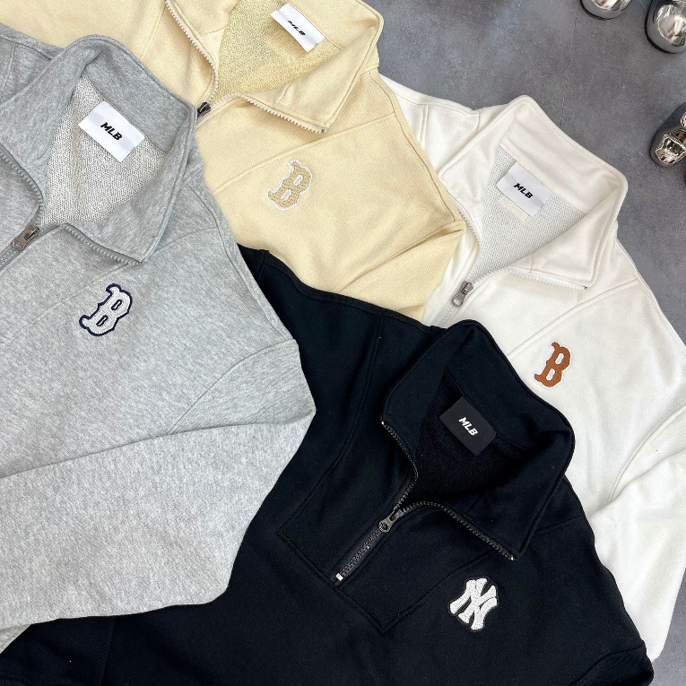 Áo nỉ Sweater nam nữ MLB NY có khóa kéo nhiều màu hàng xuất dư cao cấp phong cách Hàn Quốc