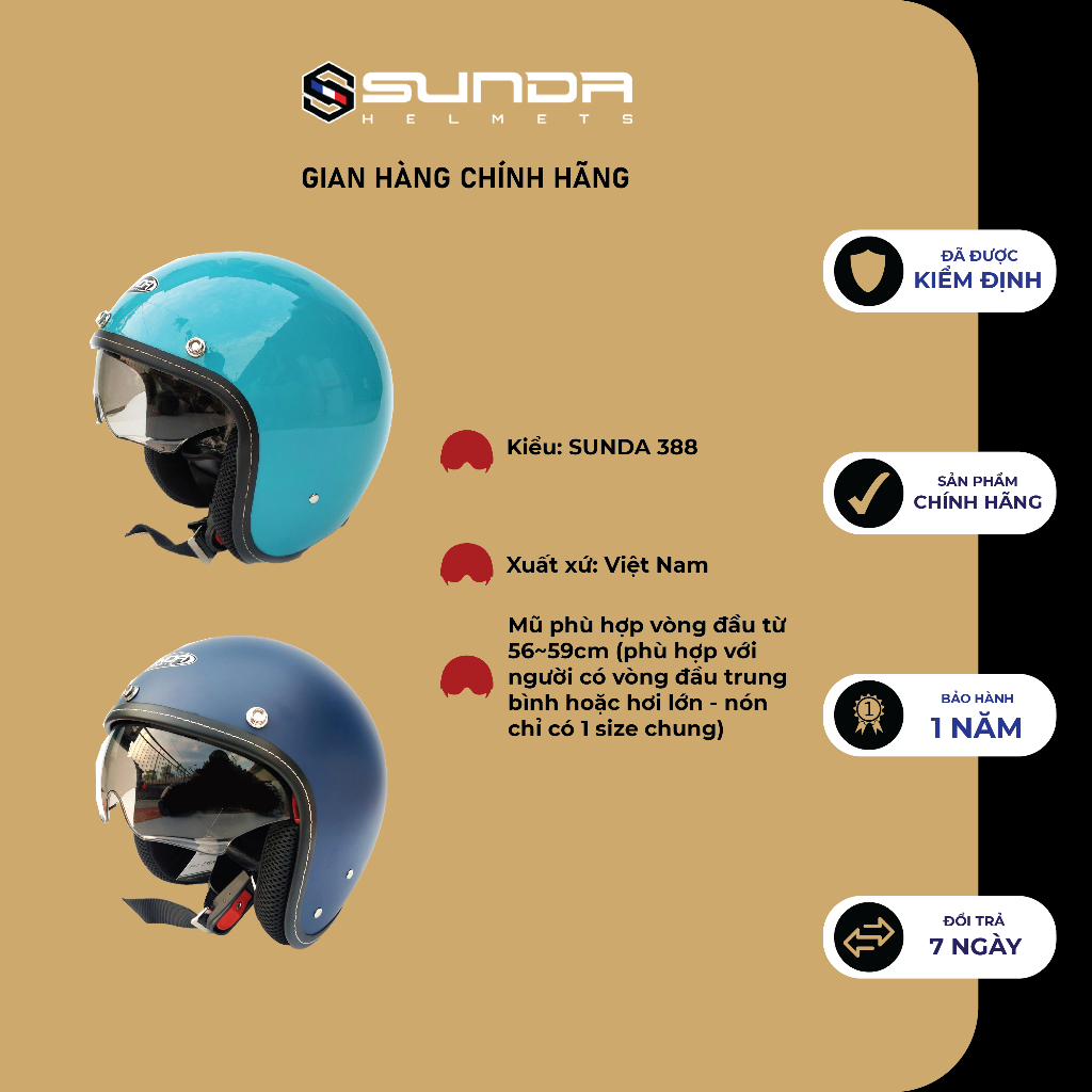 Mũ bảo hiểm phi công kính giấu SUNDA 388