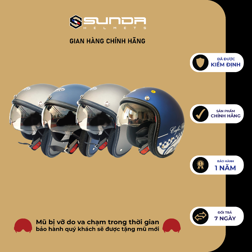 Mũ bảo hiểm phi công kính giấu SUNDA 388