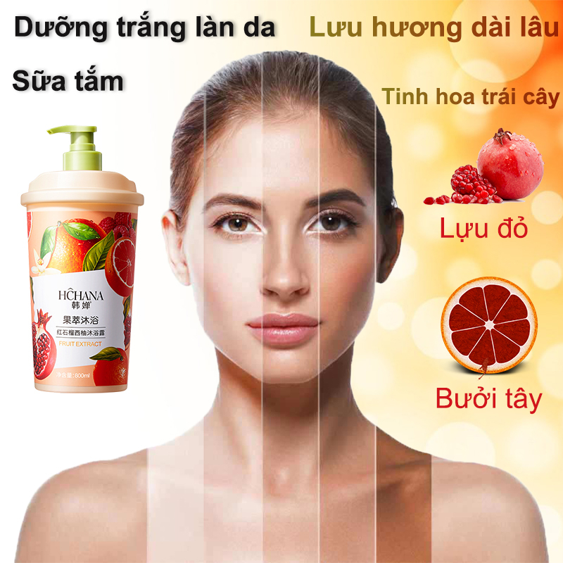 Sữa tắm trắng da sữa tắm Hương Lựu và Bưởi tây 800ml hương thơm trái cây tẩy da chết dưỡng ẩm và làm sạch sâu