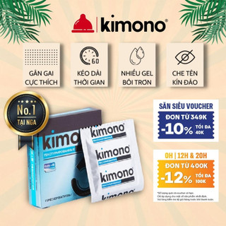 Bao cao su gân gai siêu mỏng Kimono màu xanh dương 0.02 mm (hộp 3 & 12 cái Shop bcs durex)