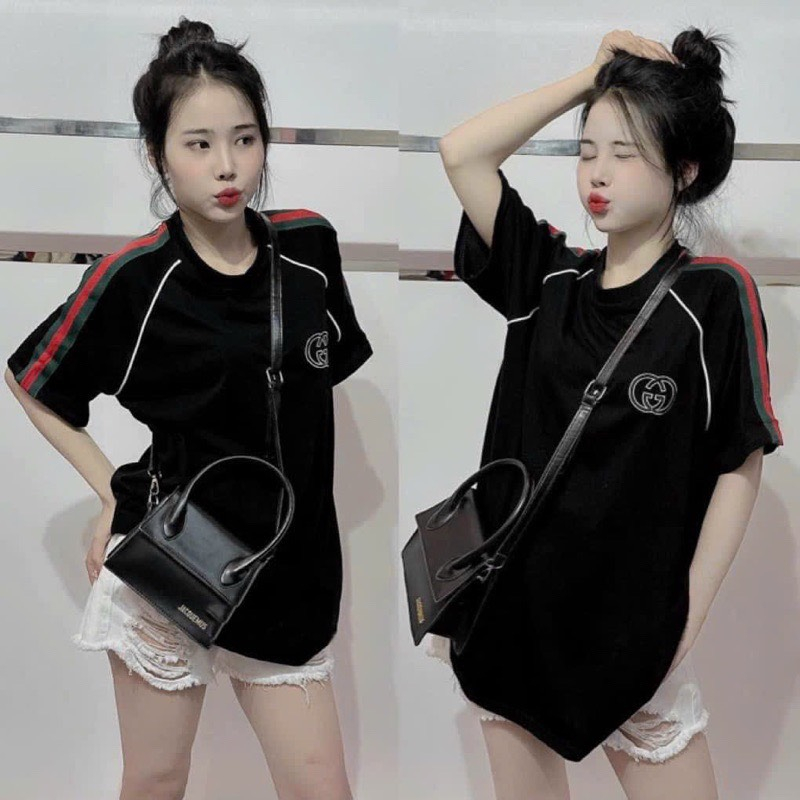 Áo thun cotton khô 3158 -  Sọc Tay 3 màu ,Kẹp chỉ raplang, In nổi 2 vòng tròn