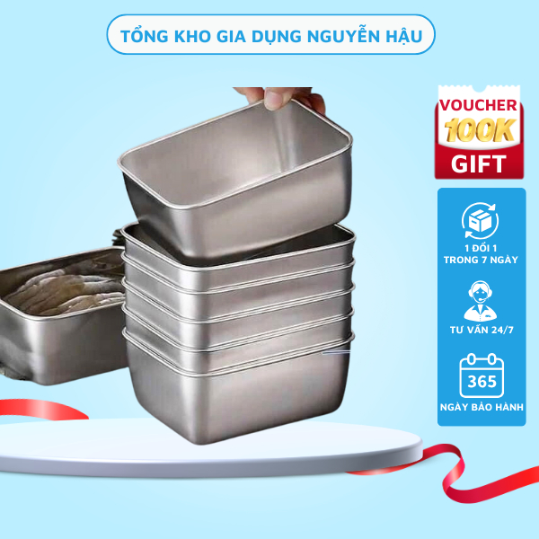 Set 5 hộp inox chống rỉ 304 kèm nắp nhựa bảo quản thực phẩm tủ lạnh đa năng sử dụng được cho lò vi sóng tiện lợi