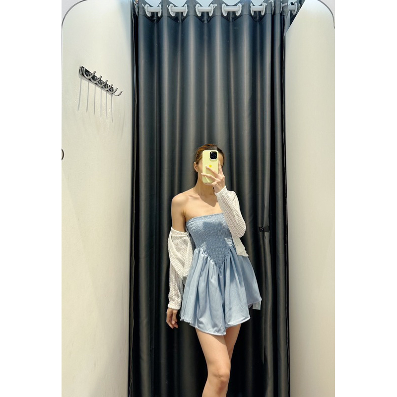 Set jumpsuit nhún chỉ kèm áo khoác lưới