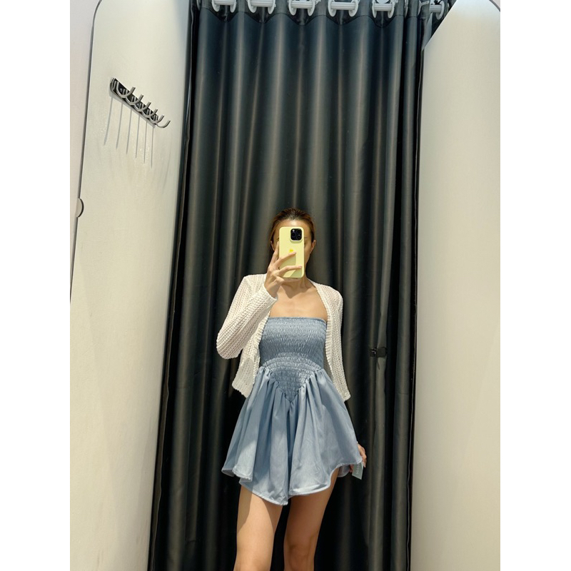 Set jumpsuit nhún chỉ kèm áo khoác lưới