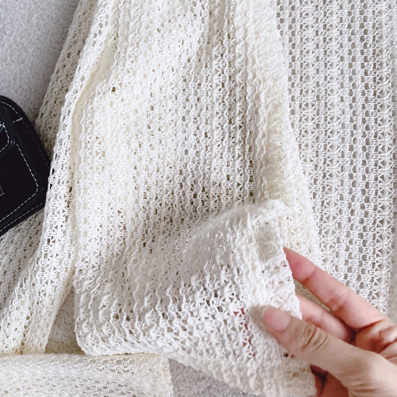 Set jumpsuit nhún chỉ kèm áo khoác lưới