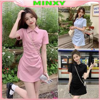 Đầm polo body dây rút hông cộc tay dáng ôm 3 màu form dưới 60kg