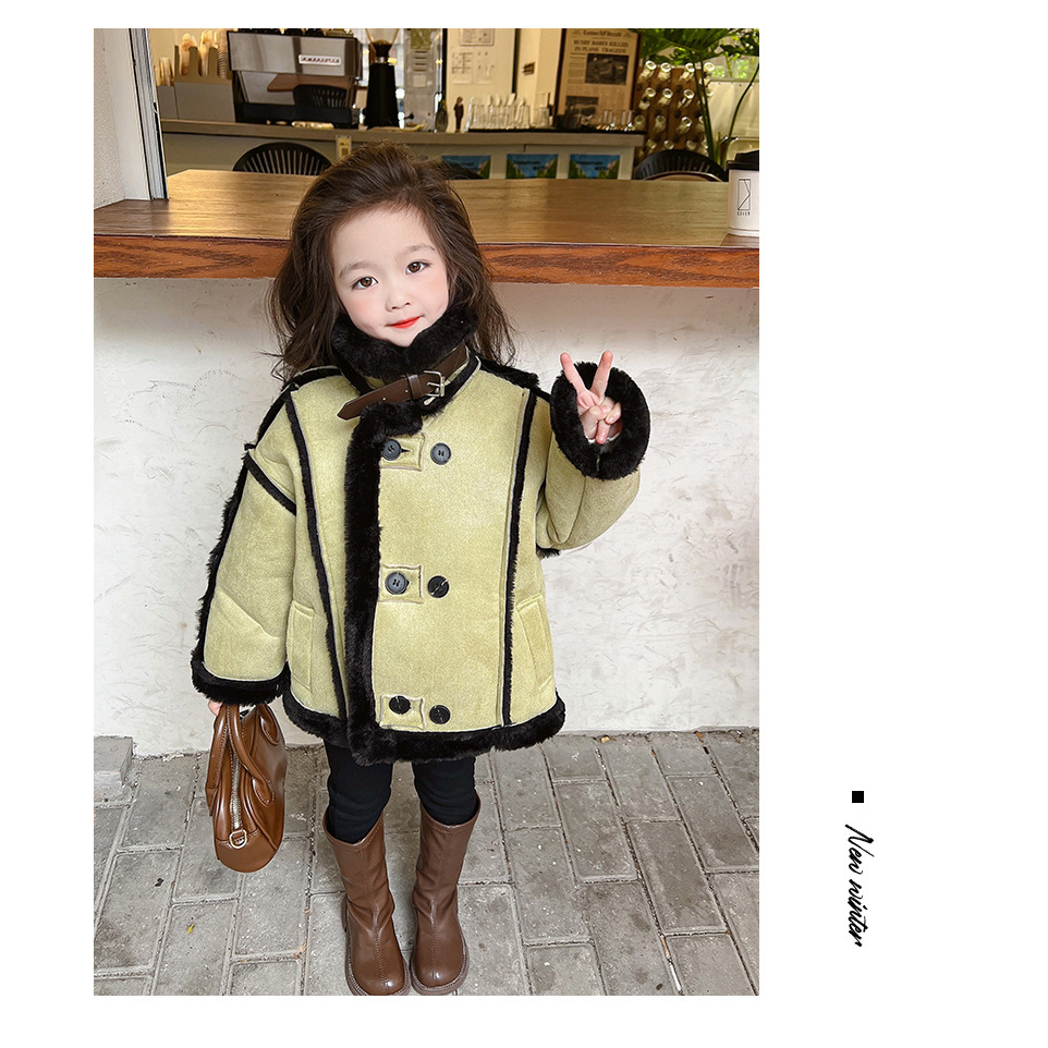 Áo khoác mùa đông cho bé gái, áo khoác lót lông nhung dày ấm phong cách phương tây sang chảnh cho bé gái