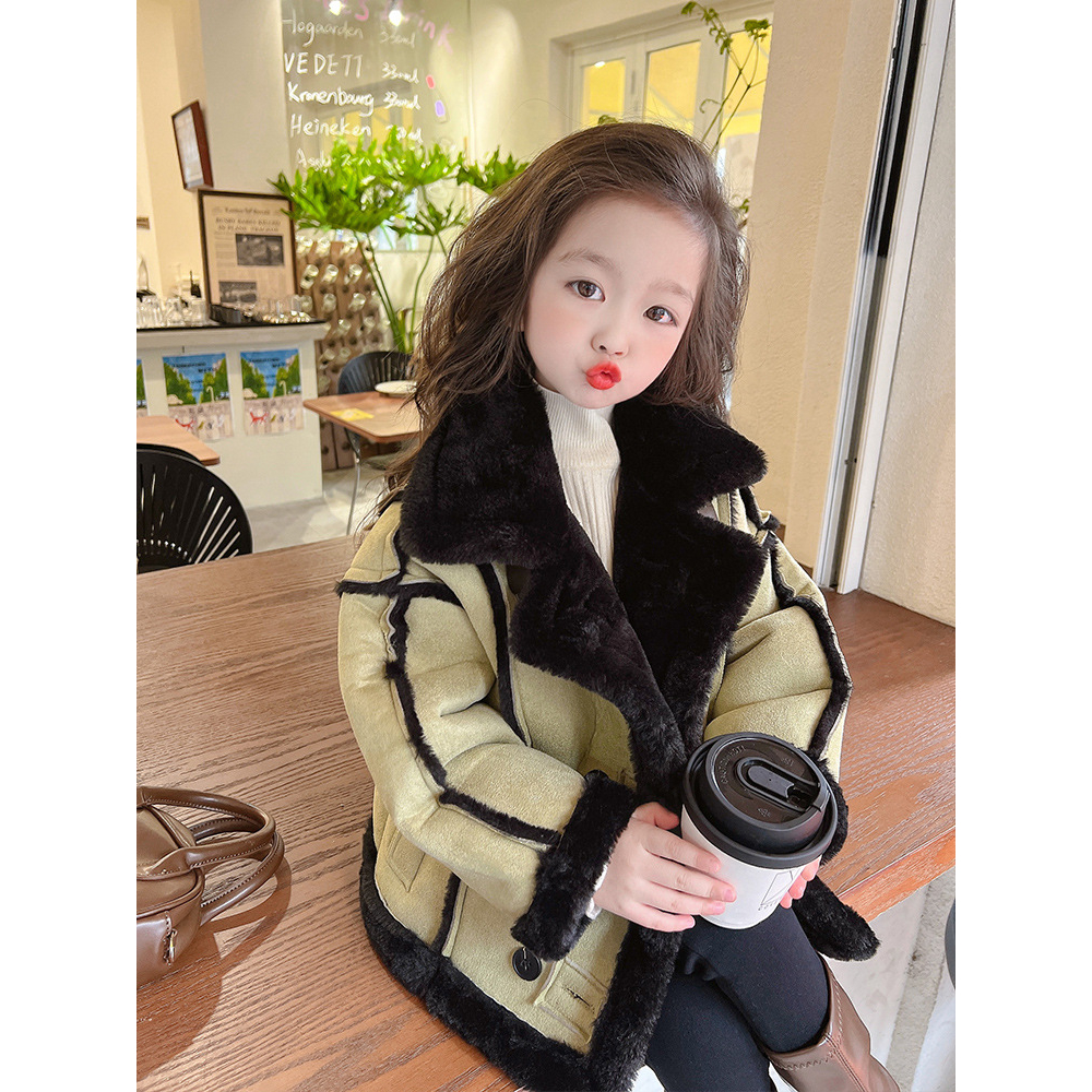 Áo khoác mùa đông cho bé gái, áo khoác lót lông nhung dày ấm phong cách phương tây sang chảnh cho bé gái