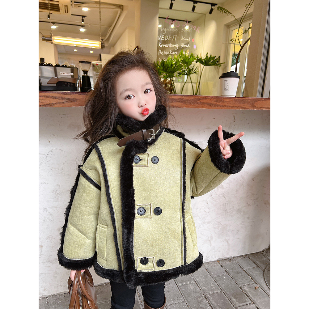 Áo khoác mùa đông cho bé gái, áo khoác lót lông nhung dày ấm phong cách phương tây sang chảnh cho bé gái