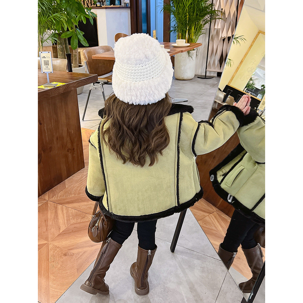 Áo khoác mùa đông cho bé gái, áo khoác lót lông nhung dày ấm phong cách phương tây sang chảnh cho bé gái